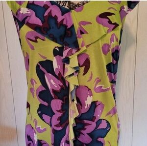 Floral Blouse - Lime Green and Purple